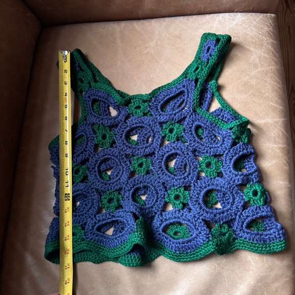 Handmade Blue & Green Crochet knit crop top floral - Picture 4 of 5